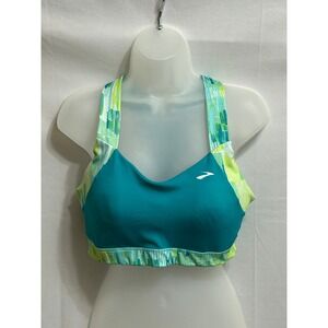 Brooks Moving Comfort Sports Bra Teal Lime Green Abstract High Impact XL 300616